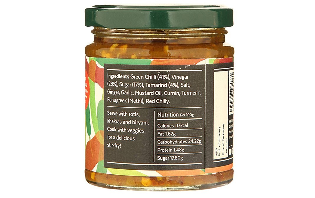 Aamra Sweet & Sour Green Chilli Pickle   Glass Jar  190 grams